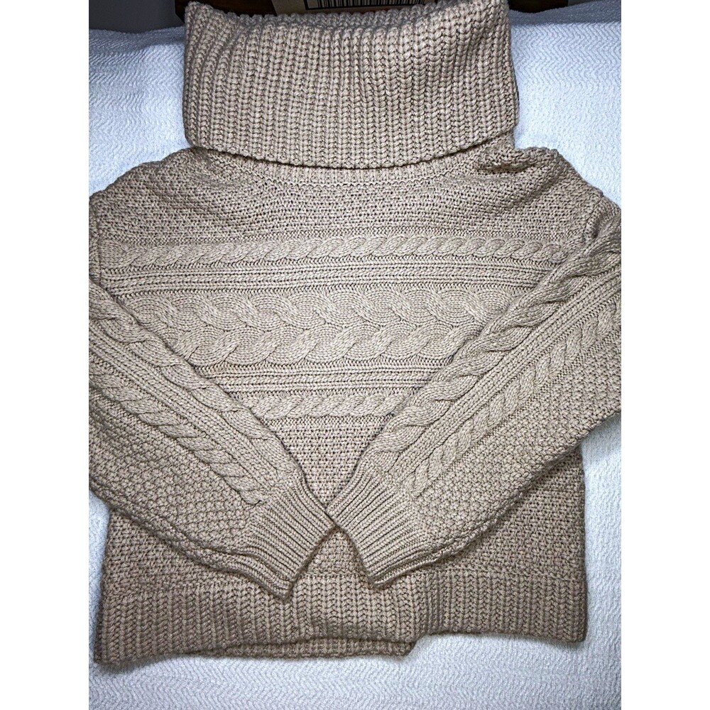 Elie Tahari Turtleneck Pullover Sweater Beige Solid Cable Knit Long Sleeve XS